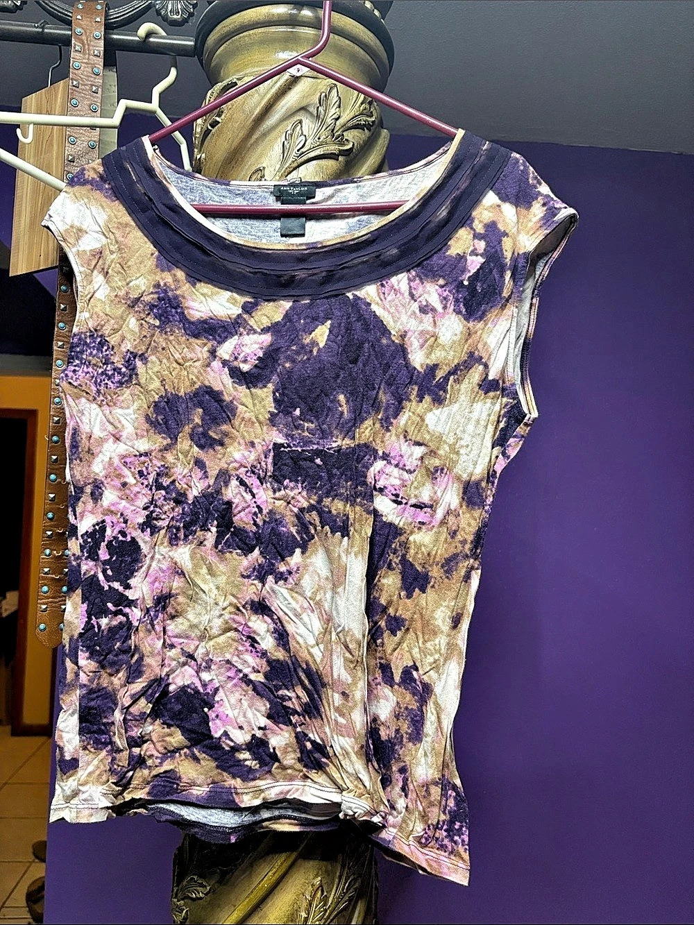 Ann Taylor Abstract Printed Tank Top Purple & Pink Size XL